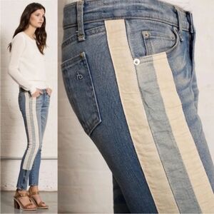 Rag & Bone Relay Racer Skinny Jeans Size 25 Zip Ankle Stripe Medium Wash